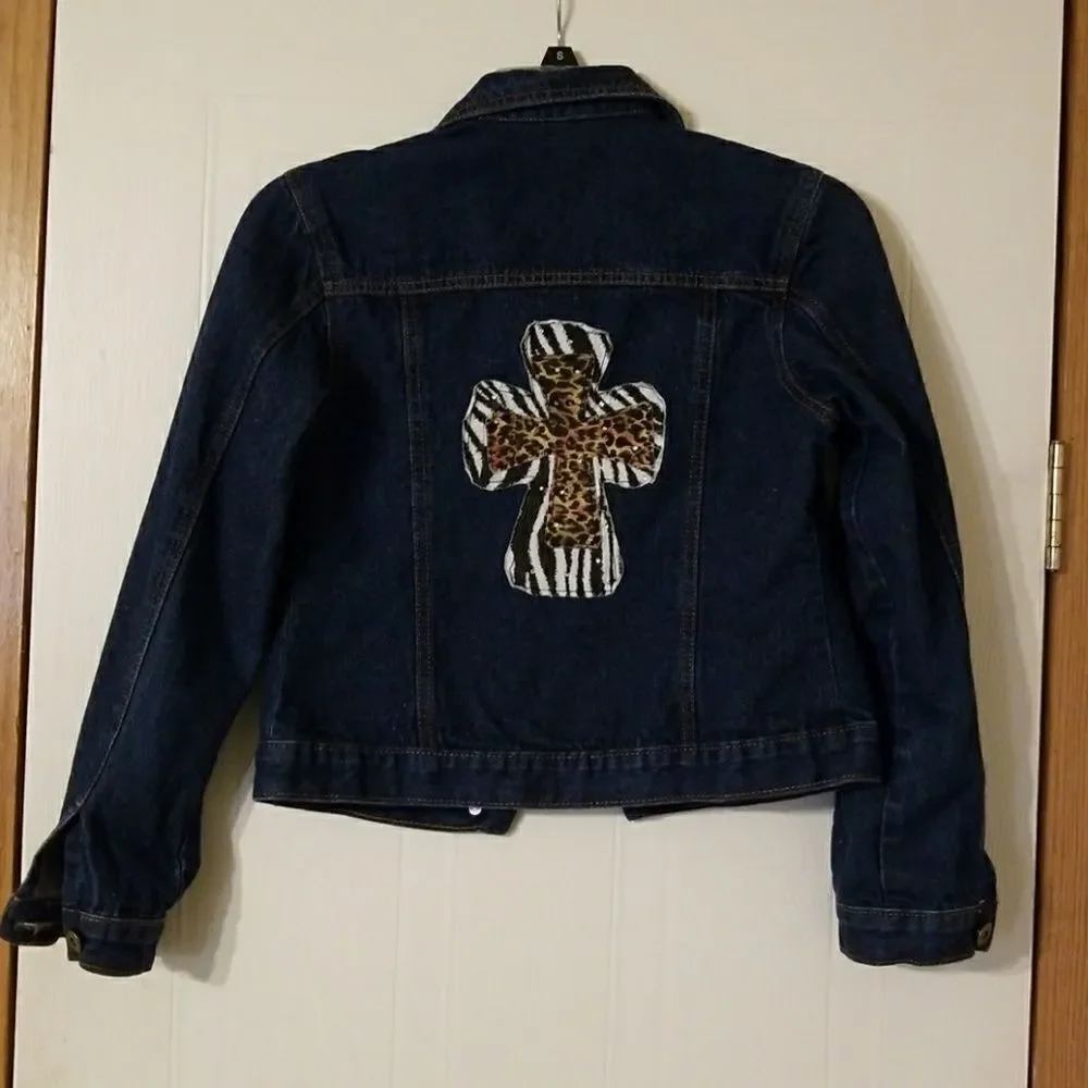 Girls Denim Jacket with Animal print & bling